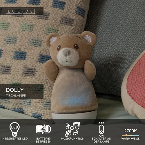 Lucide DOLLY - Tischlampe Kinderzimmer - Batterien - LED - 1x3W 2700K - Mit Musikfunktion - Braun - USP